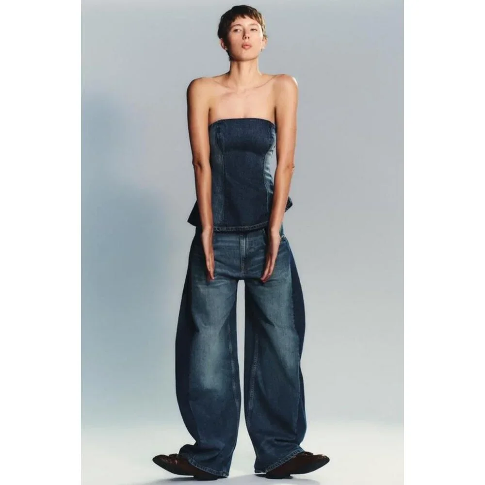 ZARA TRF OVERSIZE BALLOON HIGH-WAIST JEANS - Picture 7 of 9